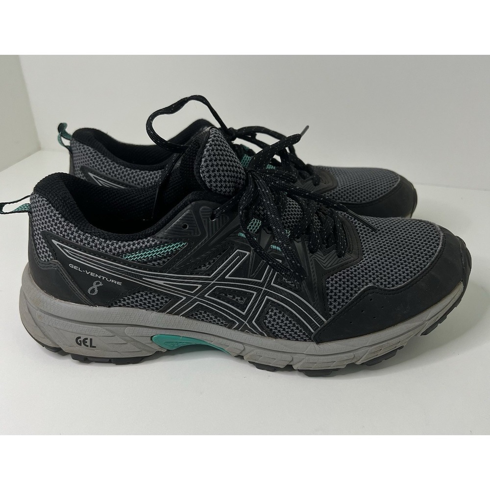 ASICS Gel-Venture 8 Womens 8.5 Wide Black Green Trail Running Shoes 1012A706